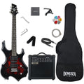 Black Red Flame Shape Full Size Solid Body Electric Guitar Kit with 20W Amp X960