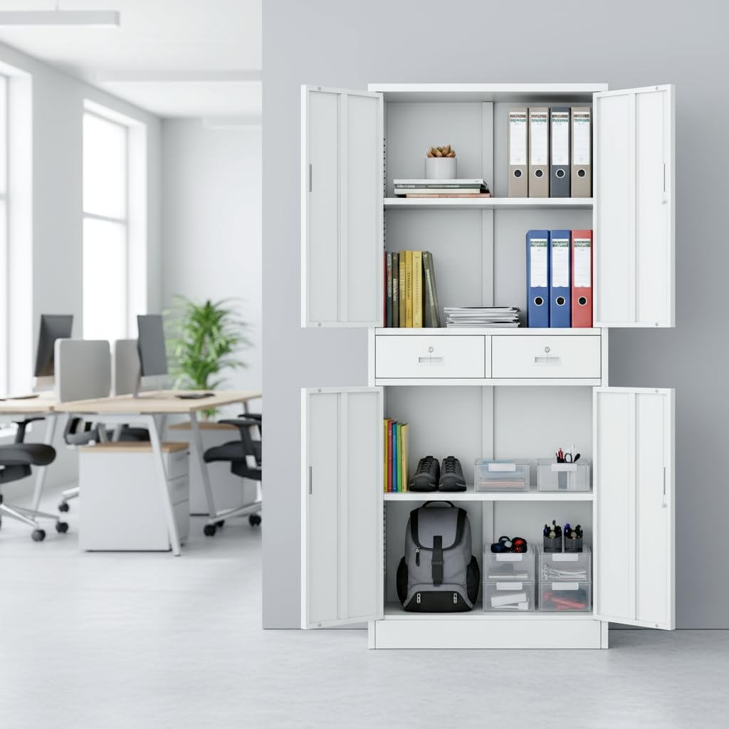 Metal Storage Cabinet with Adjustable Shelves and Drawers I21420