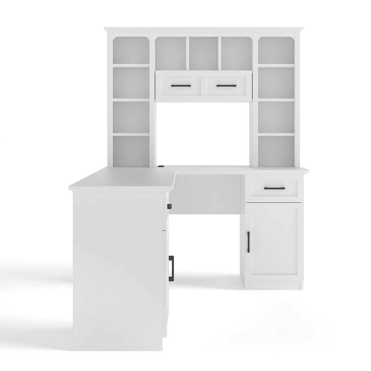 White L-Shaped Computer Desk with Hutch and Storage V562