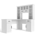 White L-Shaped Computer Desk with Hutch and Storage V562