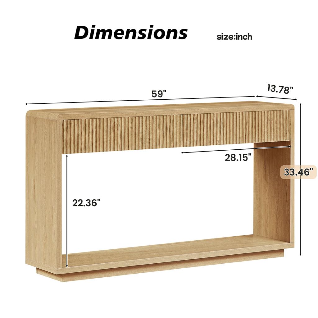 59" Oak Console Table with 2 Drawers and Open Shelf N1944