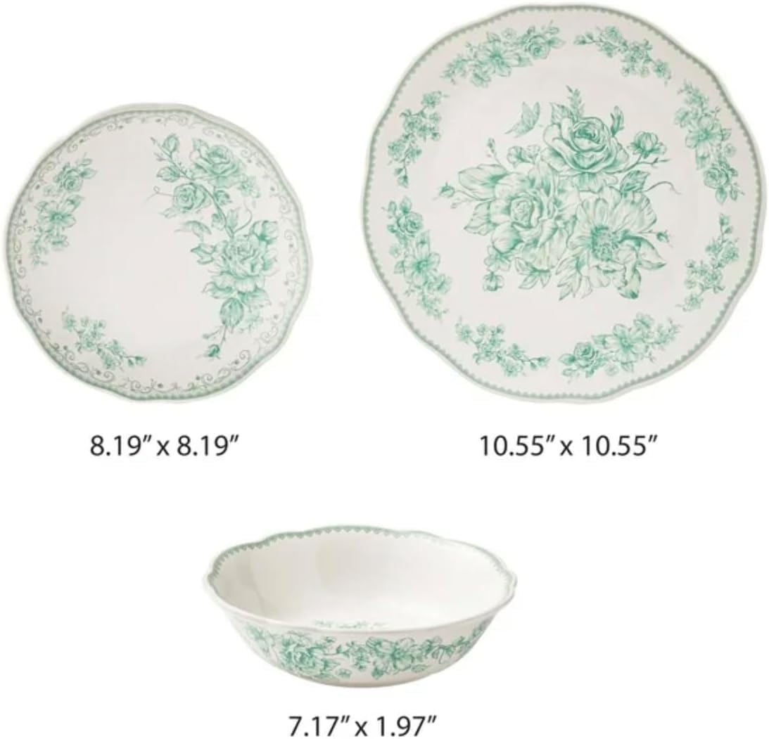 12-Piece Stoneware Dinnerware Set, Service for 4, Green D5339