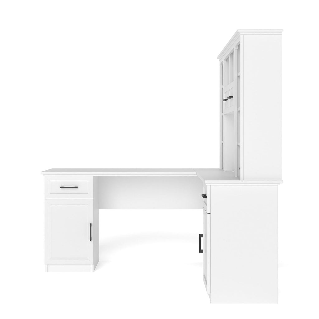 White L-Shaped Computer Desk with Hutch and Storage V562