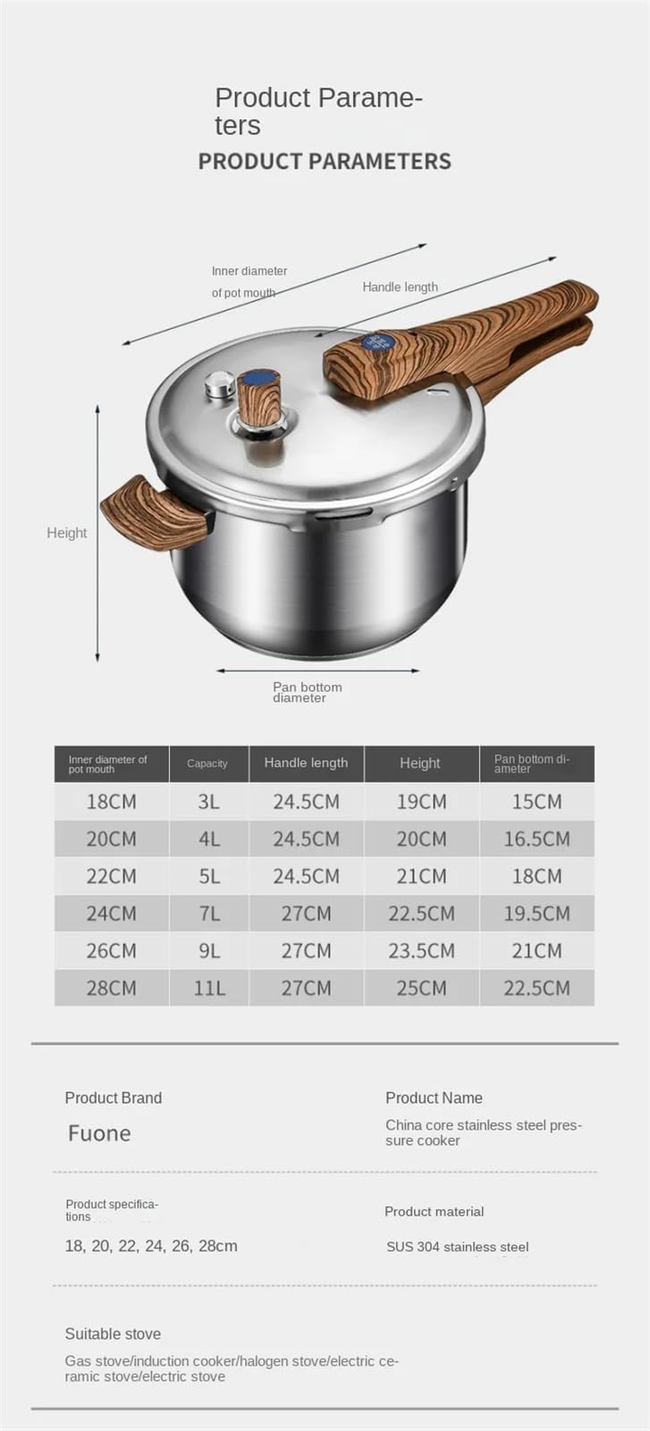 304 Stainless Steel 3L Pressure Cooker F94287