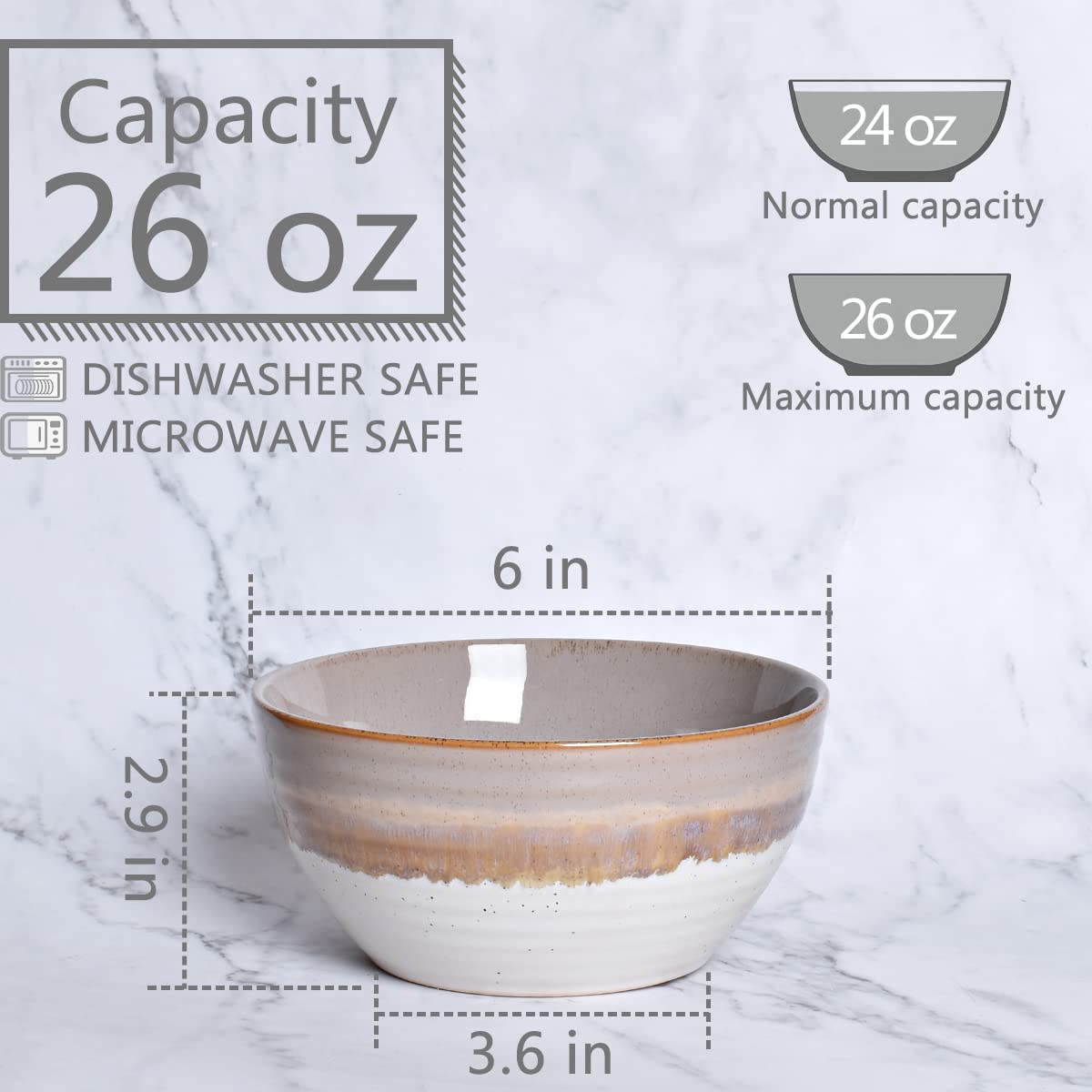 Ceramic Cereal Bowl Set of 4, 26 Oz, 6 in R518168