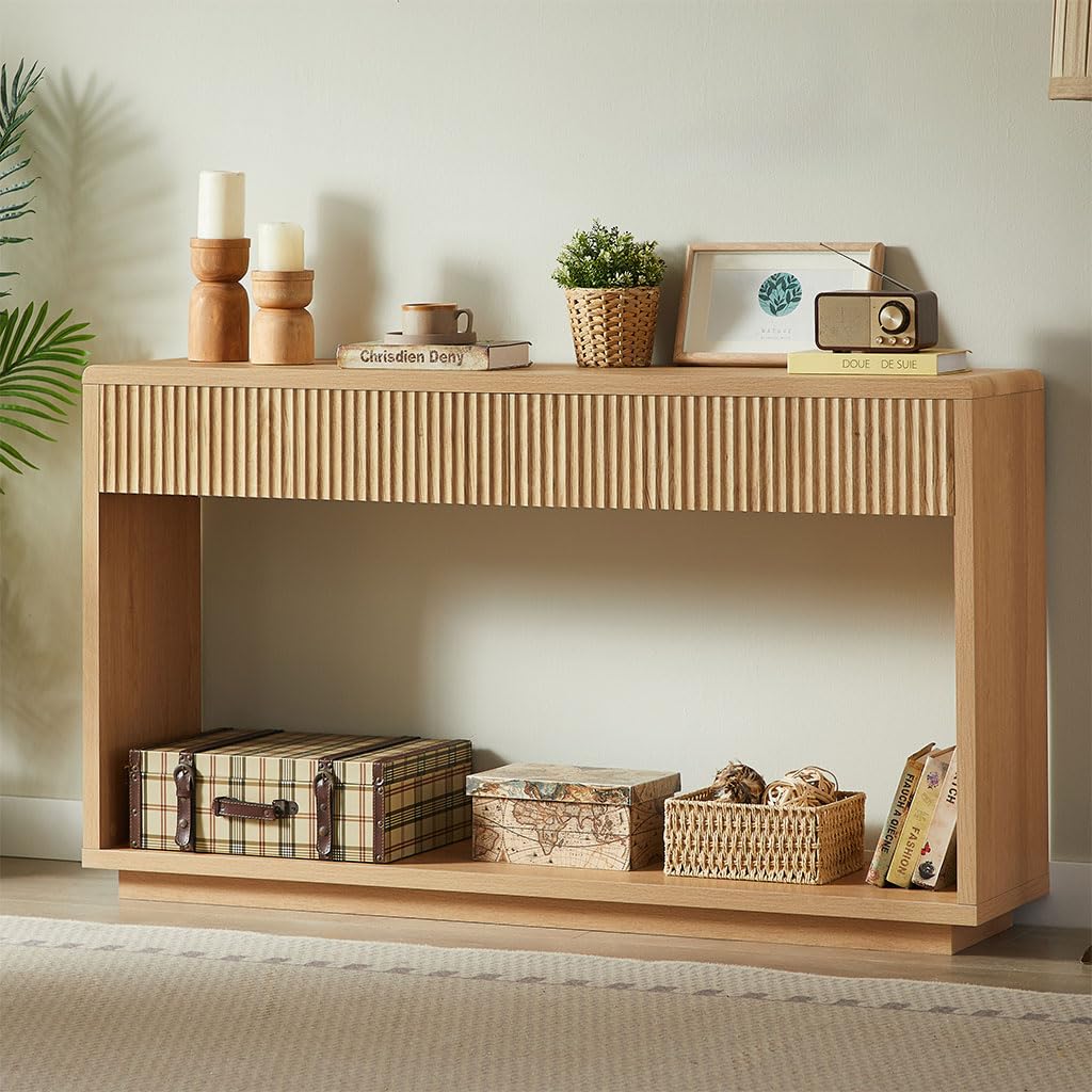 59" Oak Console Table with 2 Drawers and Open Shelf N1944