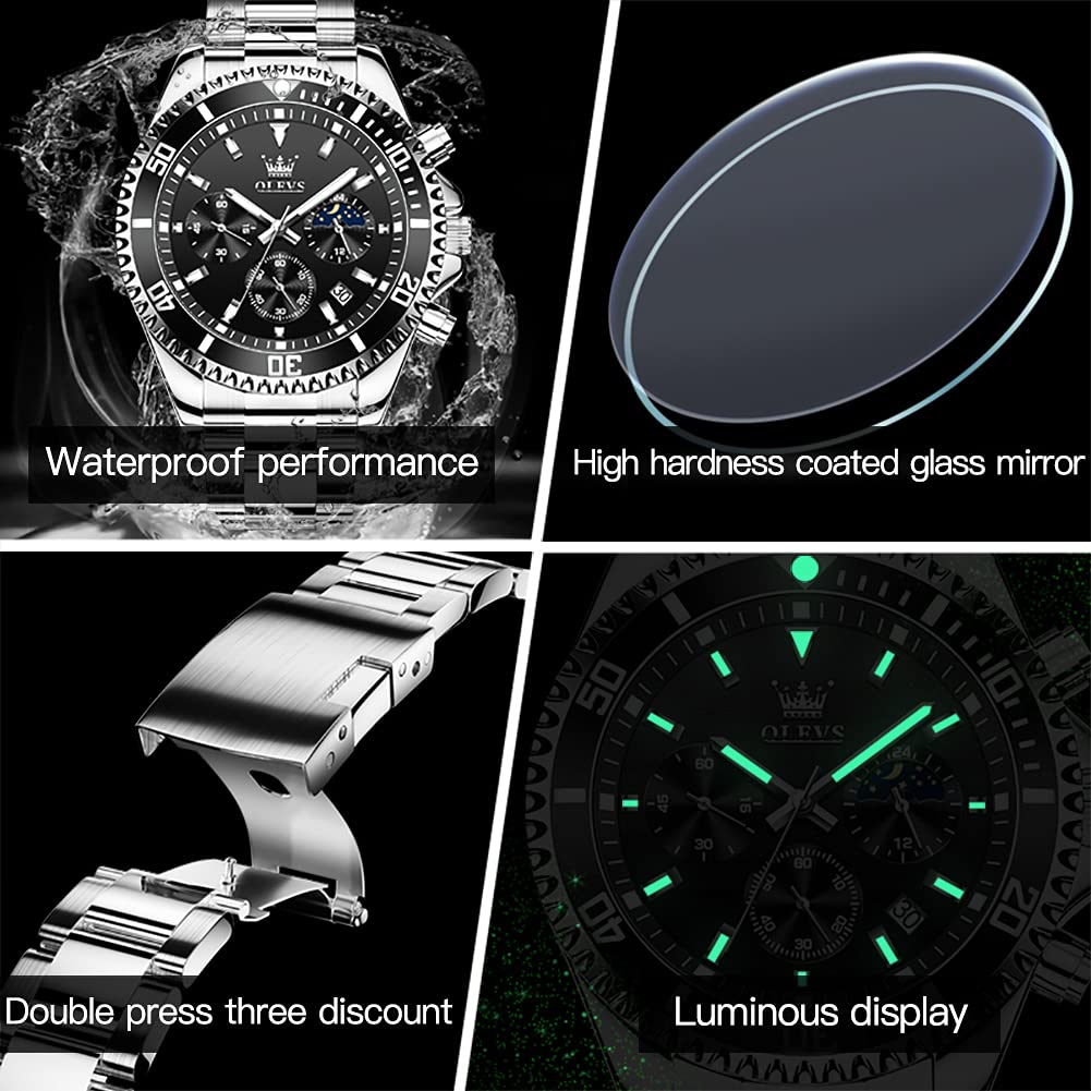 Stainless Steel Analog Quartz Chronograph Waterproof Luminous Watch S103