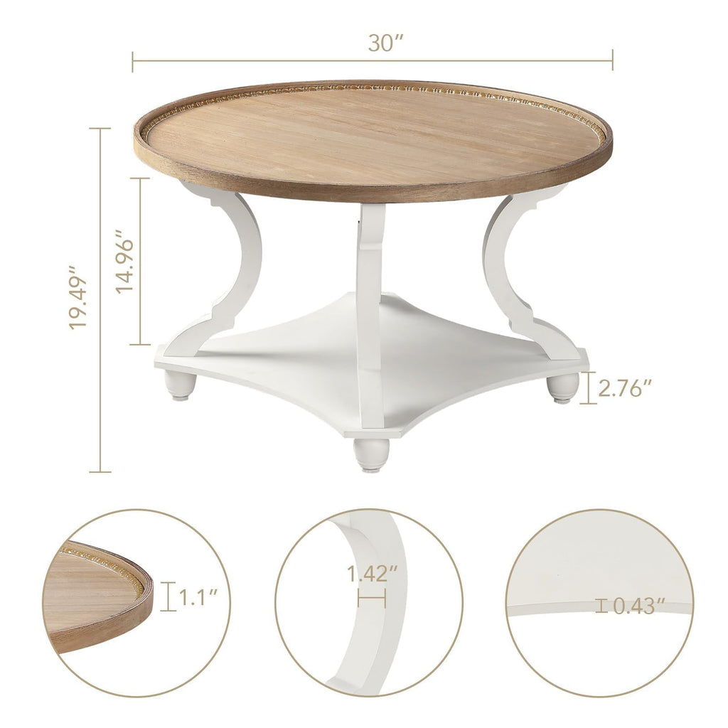 Farmhouse Round Coffee Table with Storage Shelf S49483