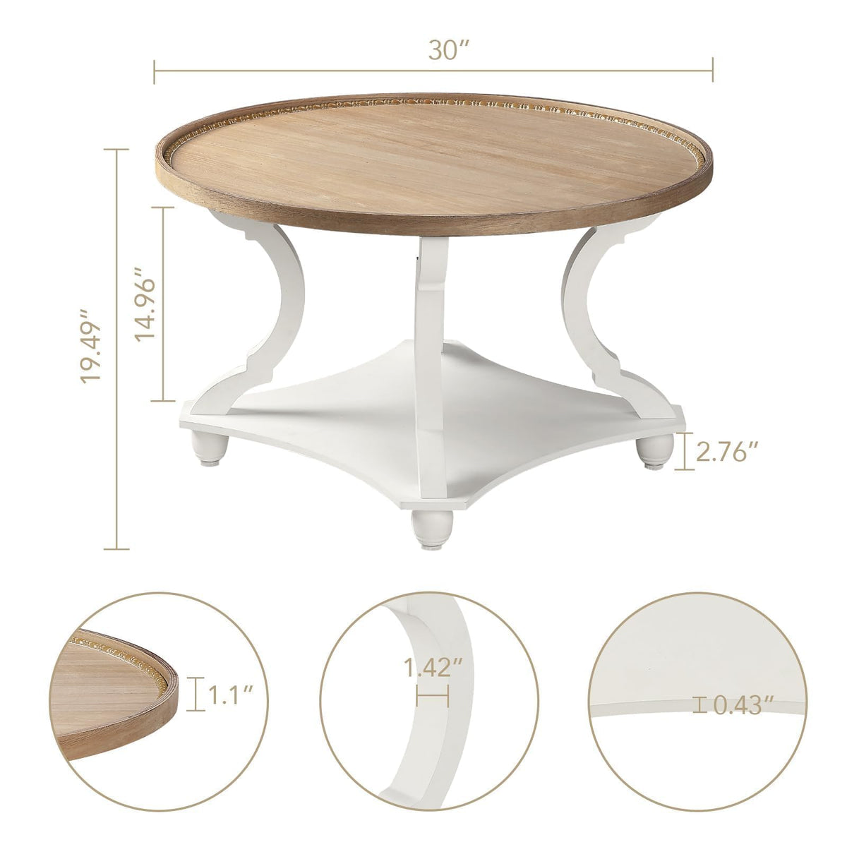 Farmhouse Round Coffee Table with Storage Shelf S49483