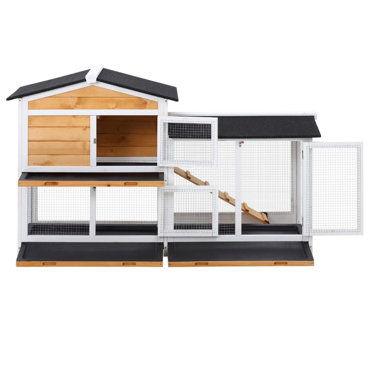 2-Story Wooden Rabbit Hutch with Ramp F4852
