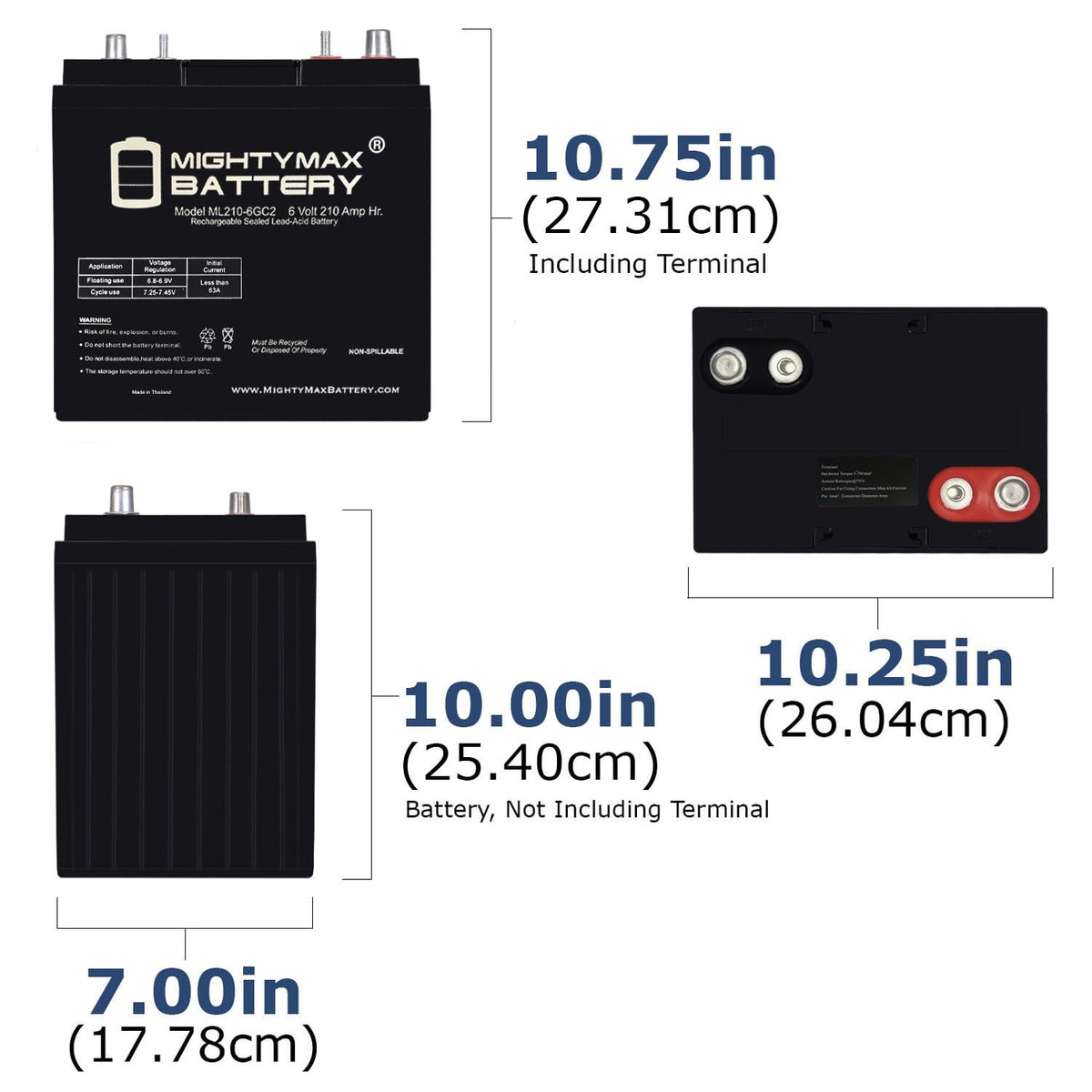 6V 210AH Dual Terminal SLA Replacement Battery 4 Pack B2763
