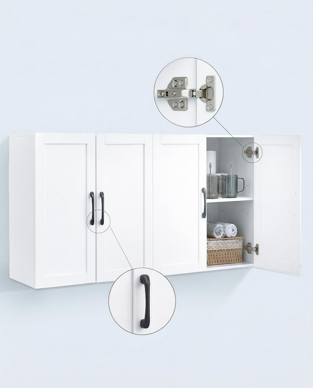 White Wall Cabinet with Adjustable Shelves and 4 Doors Y922