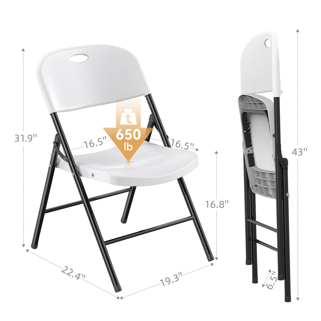 Heavy Duty Plastic Folding Chair with Steel Frame, White, 16 Pack V1867