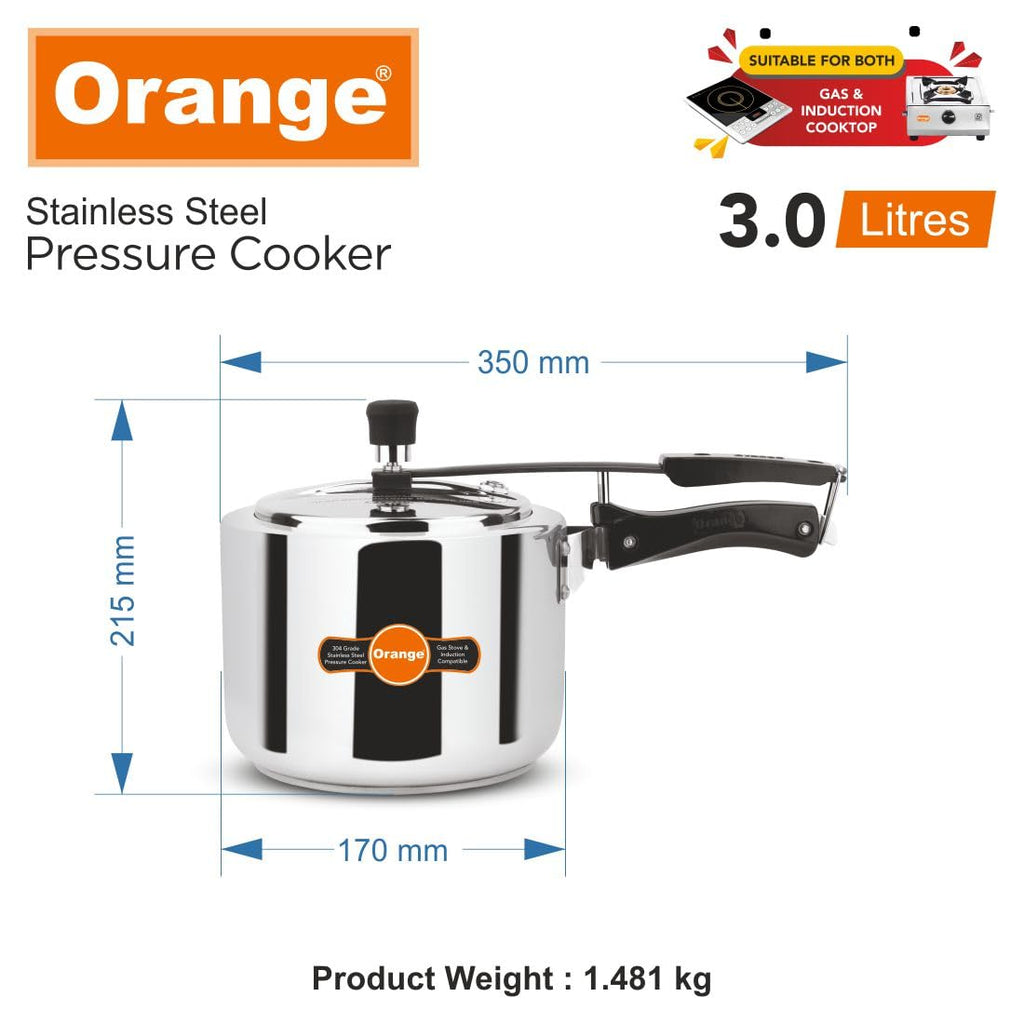 Orange Stainless Steel 3 Litre Pressure Cooker C475494