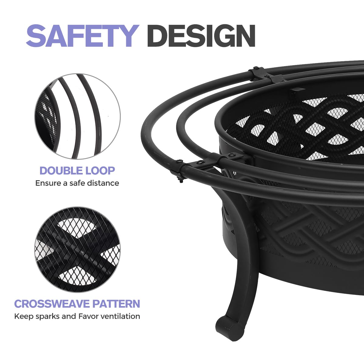 36 Inch Outdoor Fire Pit with Spark Screen Black A7050