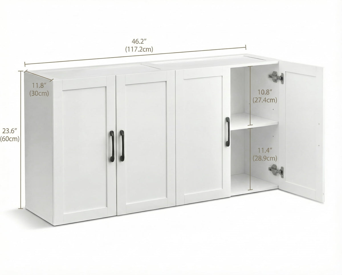 White Wall Cabinet with Adjustable Shelves and 4 Doors Y922