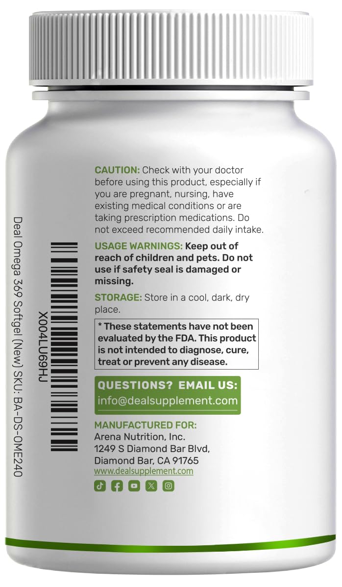 Omega 3-6-9 Fish Oil 3,600mg 240 Softgels Lemon Flavored A27255