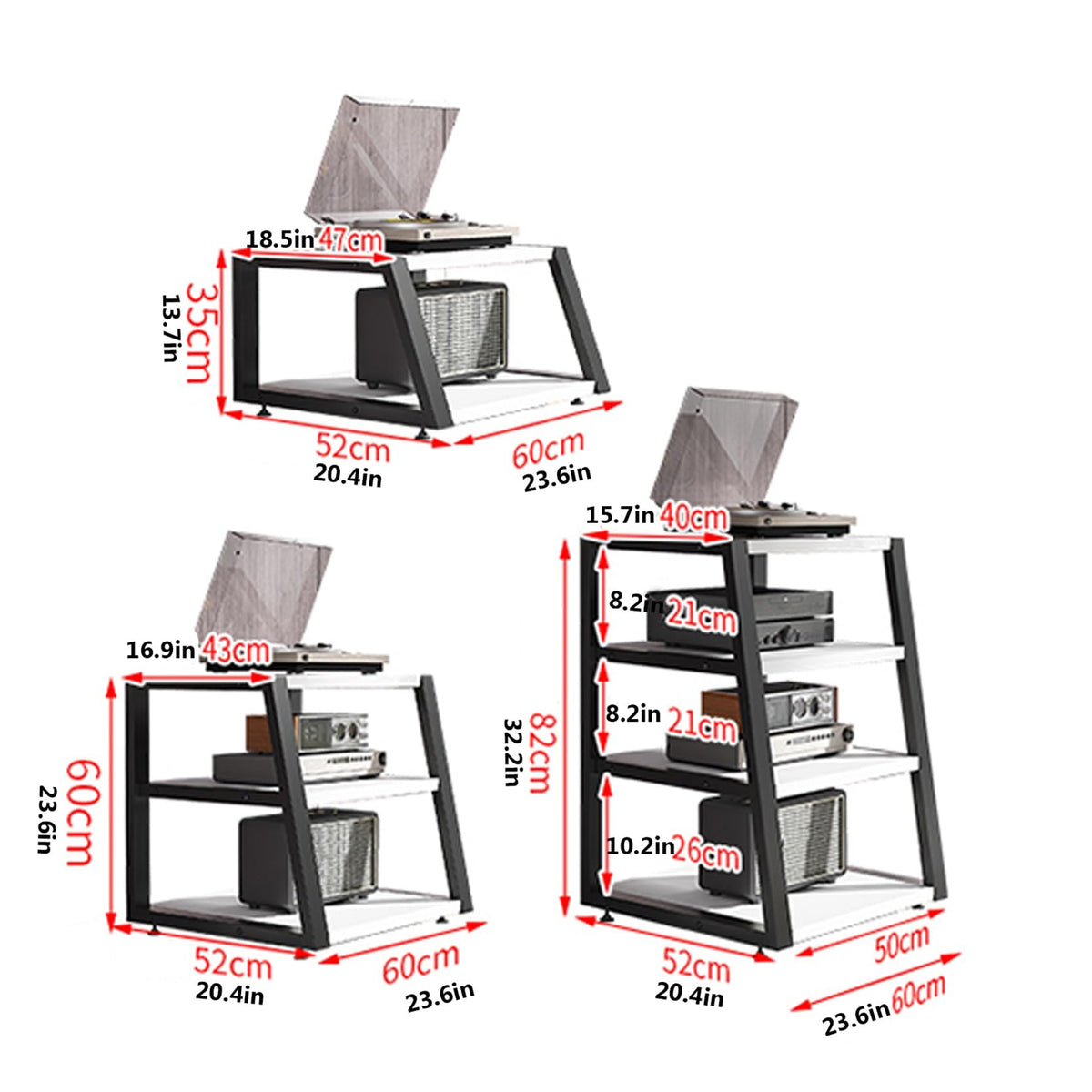 Black Corner Media Stand with Shelves W3379