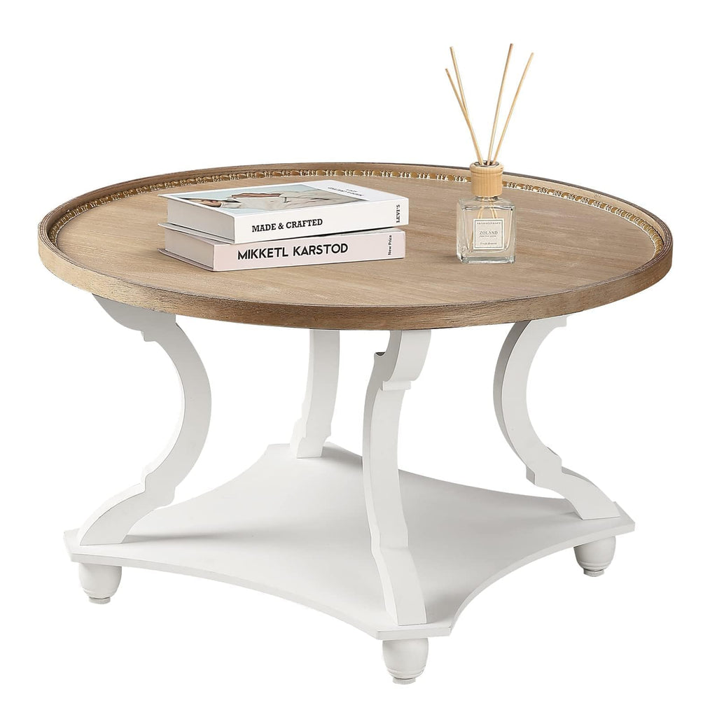 Farmhouse Round Coffee Table with Storage Shelf S49483