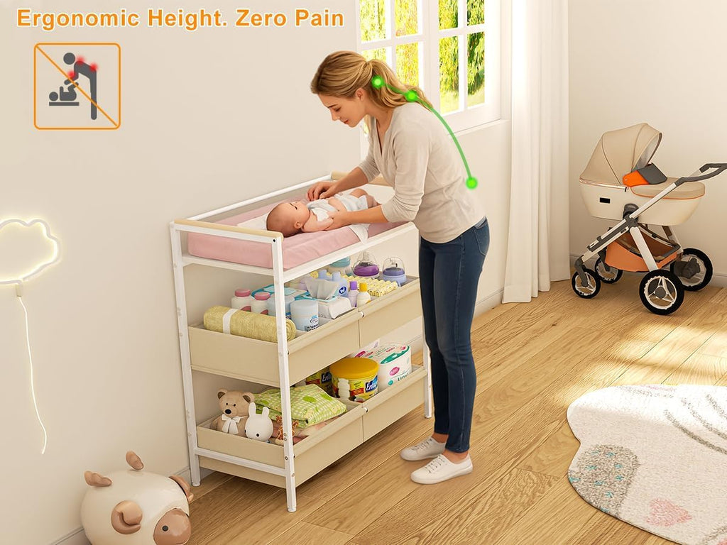 White Baby Changing Table with Storage D540