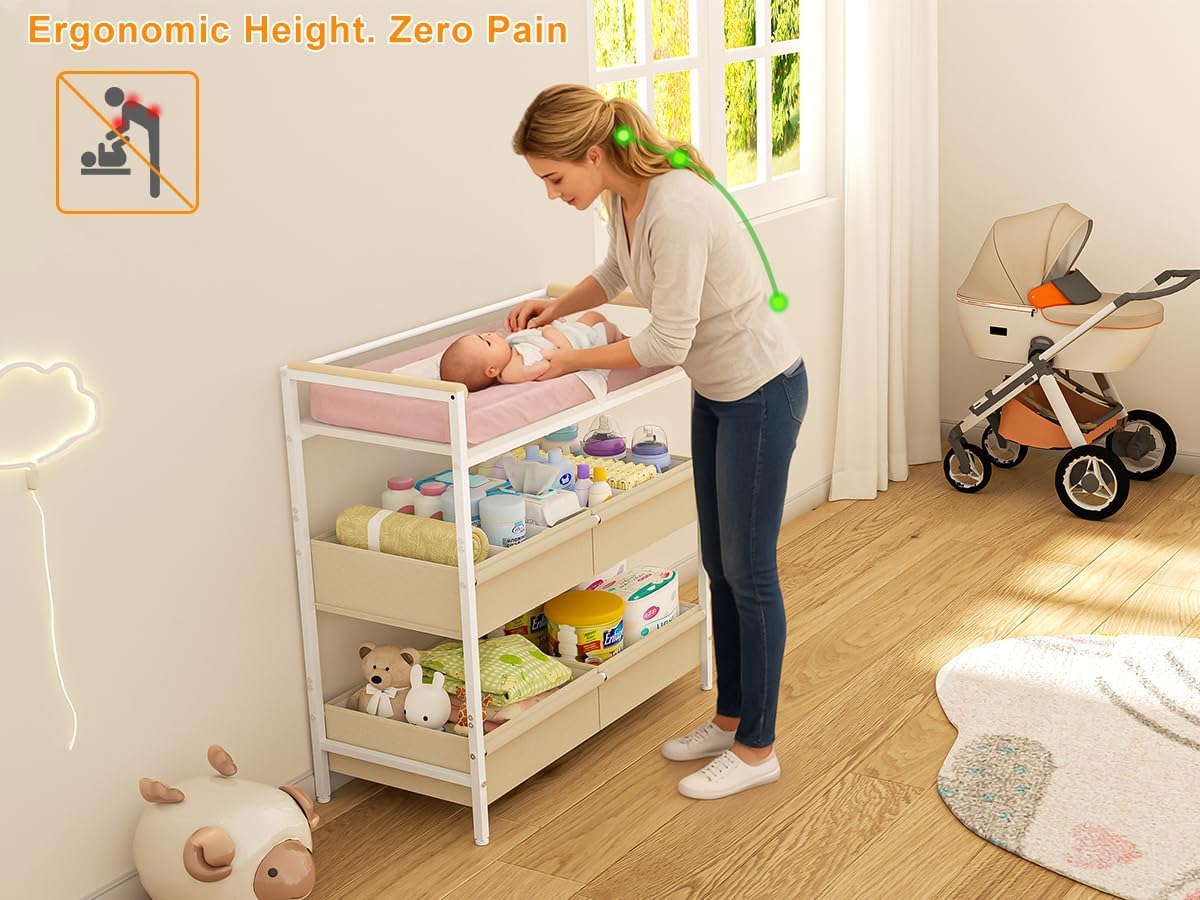 White Baby Changing Table with Storage D540