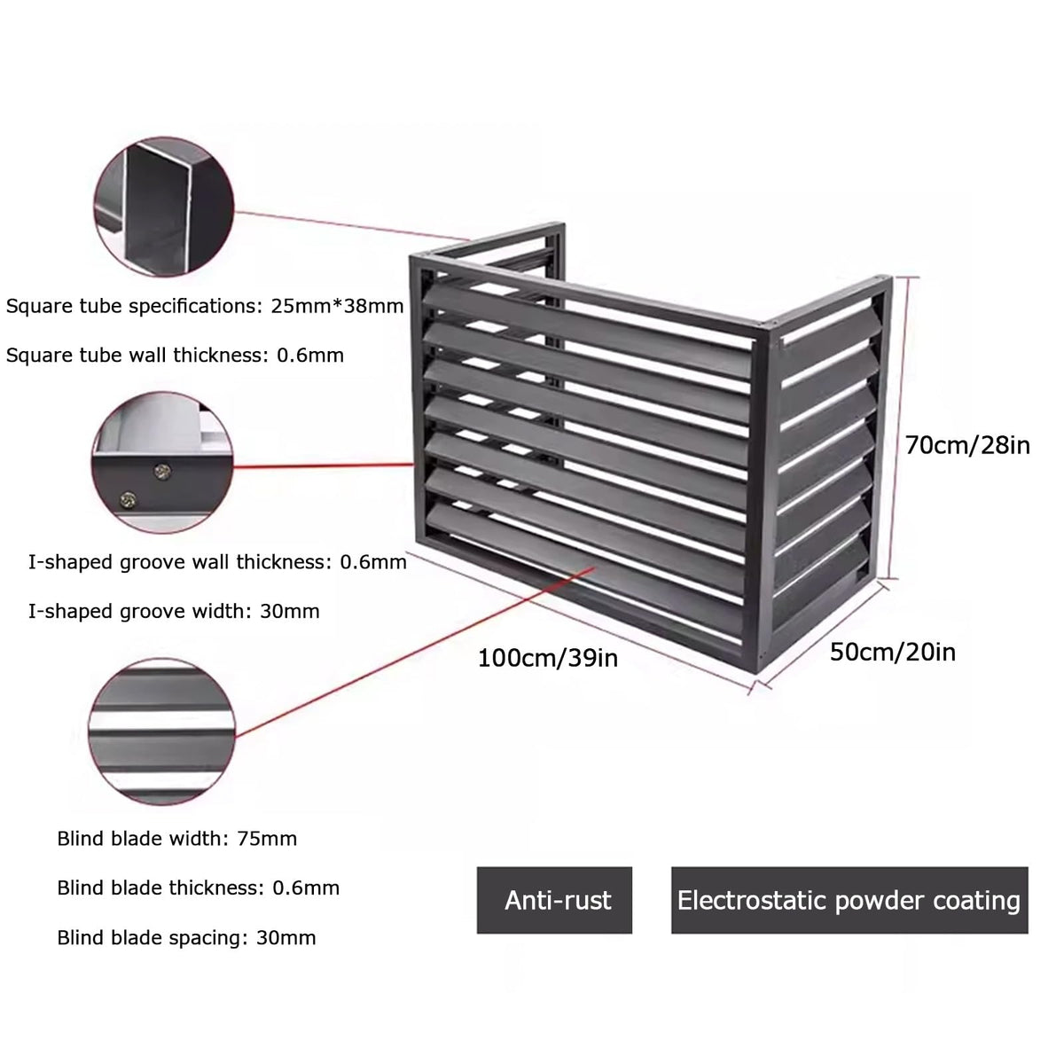 Aluminum Alloy Air Conditioner Fence 4 Panels Brown Y506865