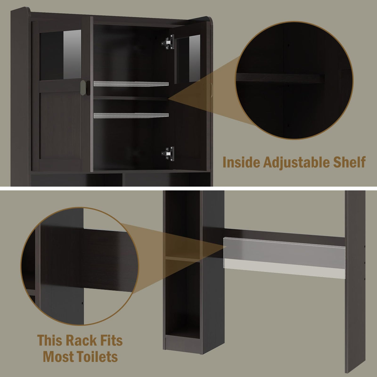 Over The Toilet Storage Cabinet with Doors and Shelves J9884