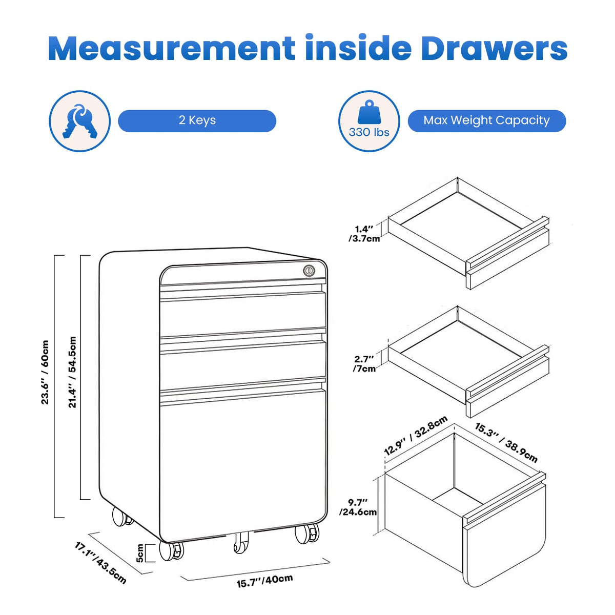 3 Drawer Metal Rolling File Cabinet H50870