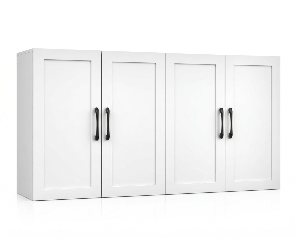 White Wall Cabinet with Adjustable Shelves and 4 Doors Y922