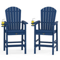 Tall Adirondack Chairs Set of 2, All-Weather Plastic with Cup Holders, Navy Blue H396