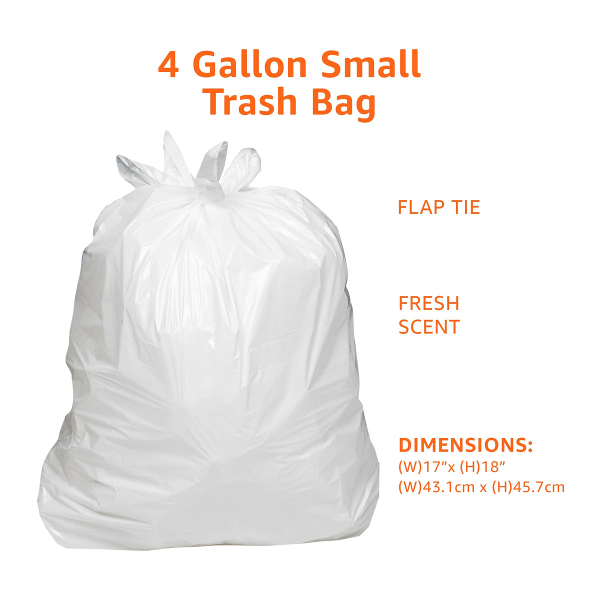 4 Gallon Trash Bags with Flap Ties, Fresh Scent, 80 Count T52563