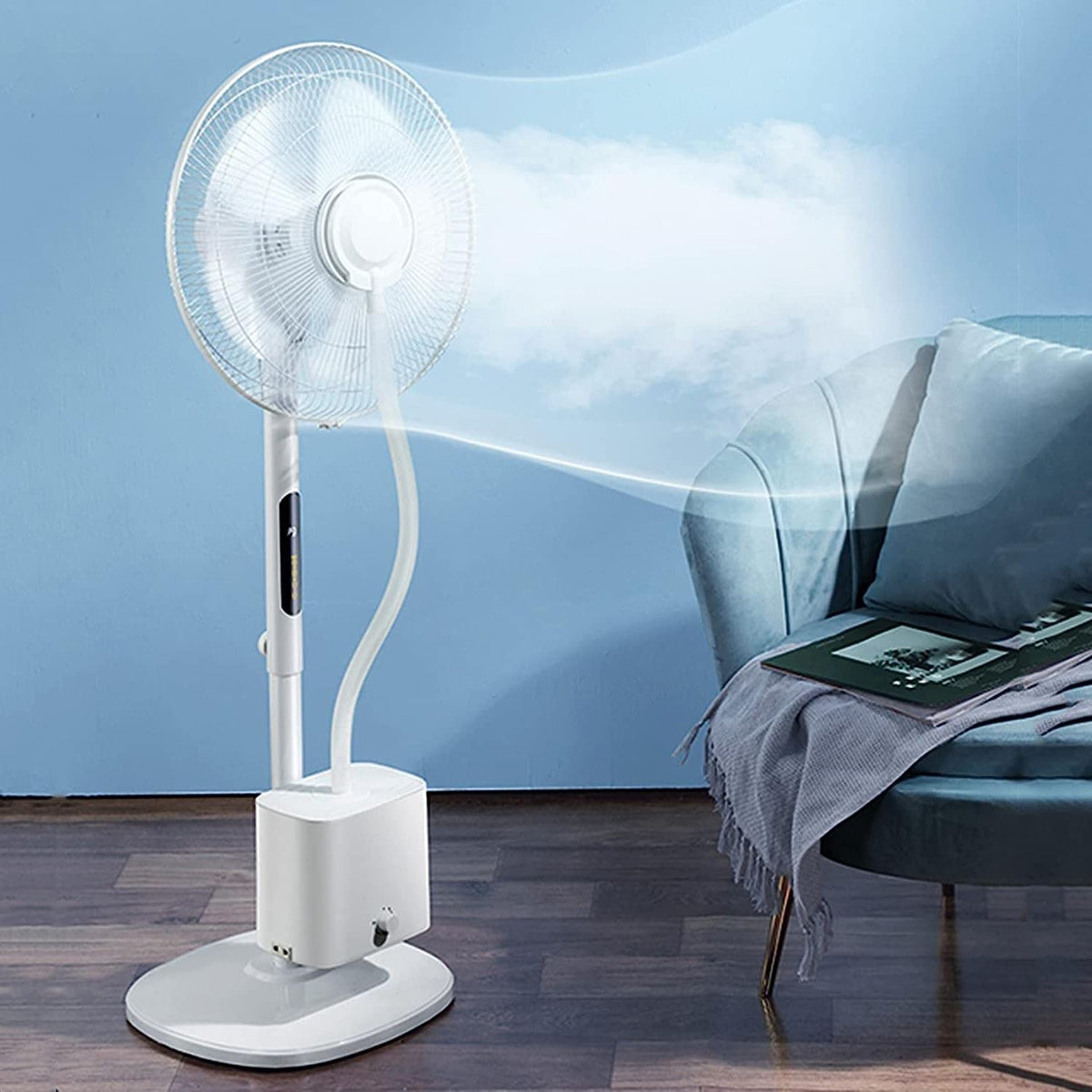 Oscillating Misting Pedestal Fan with Remote Control, 3-Speed, 3 L Water Tank, 16-inch, White I6587