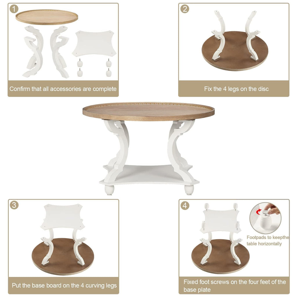 Farmhouse Round Coffee Table with Storage Shelf S49483