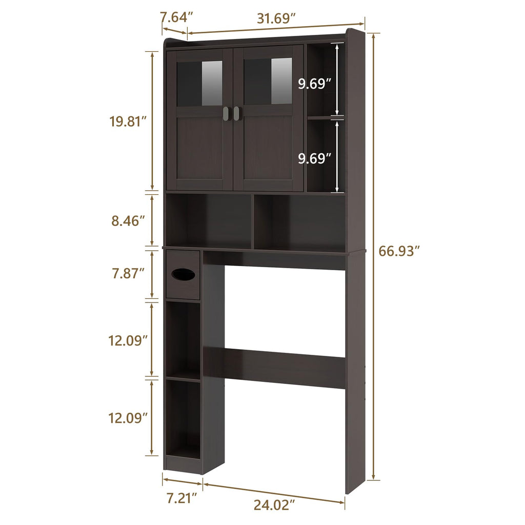 Over The Toilet Storage Cabinet with Doors and Shelves J9884