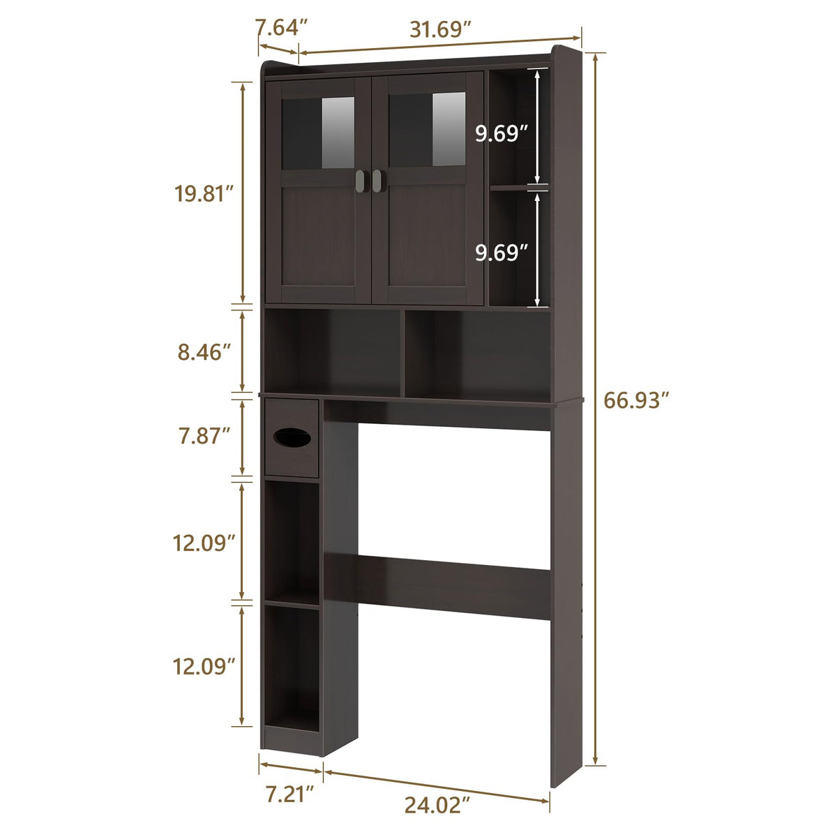 Over The Toilet Storage Cabinet with Doors and Shelves J9884