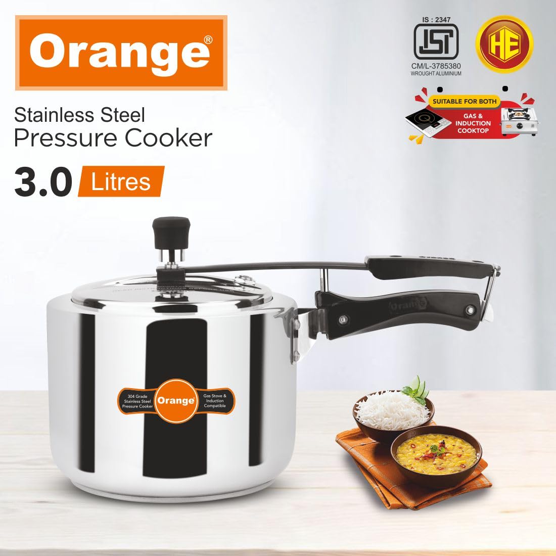Orange Stainless Steel 3 Litre Pressure Cooker C475494