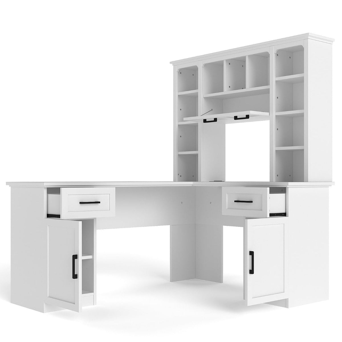 White L-Shaped Computer Desk with Hutch and Storage V562