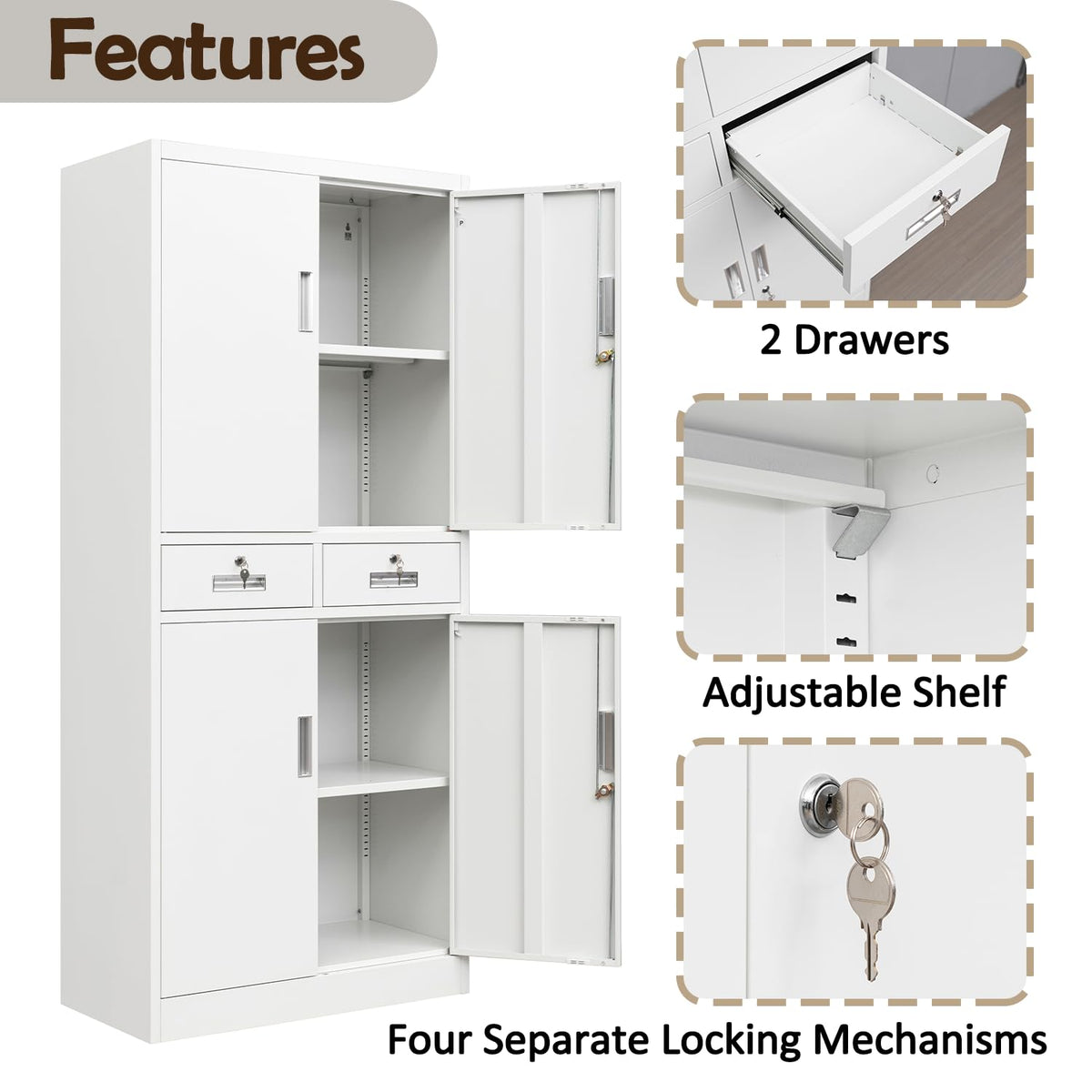 Metal Storage Cabinet with Adjustable Shelves and Drawers I21420