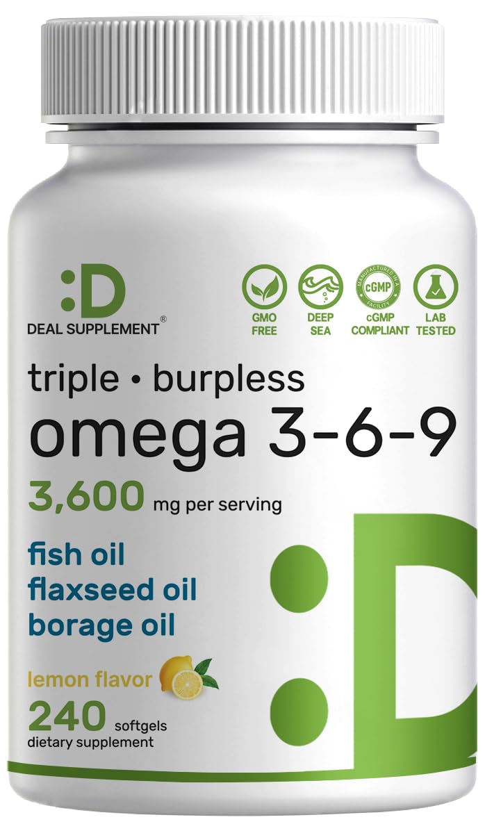 Omega 3-6-9 Fish Oil 3,600mg 240 Softgels Lemon Flavored A27255