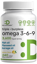 Omega 3-6-9 Fish Oil 3,600mg 240 Softgels Lemon Flavored A27255
