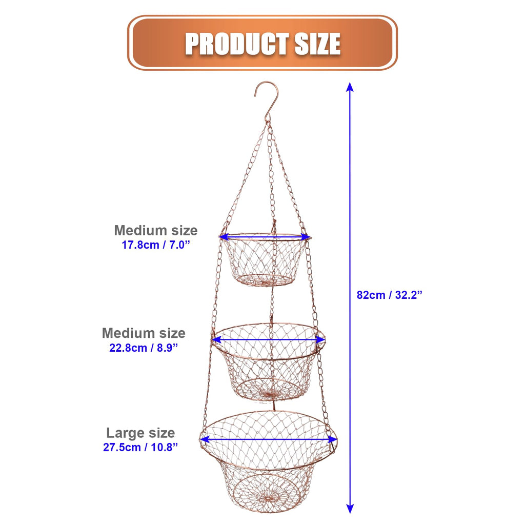 3 Tier Heavy Duty Wire Fruit and Vegetable Basket with Hooks N1179