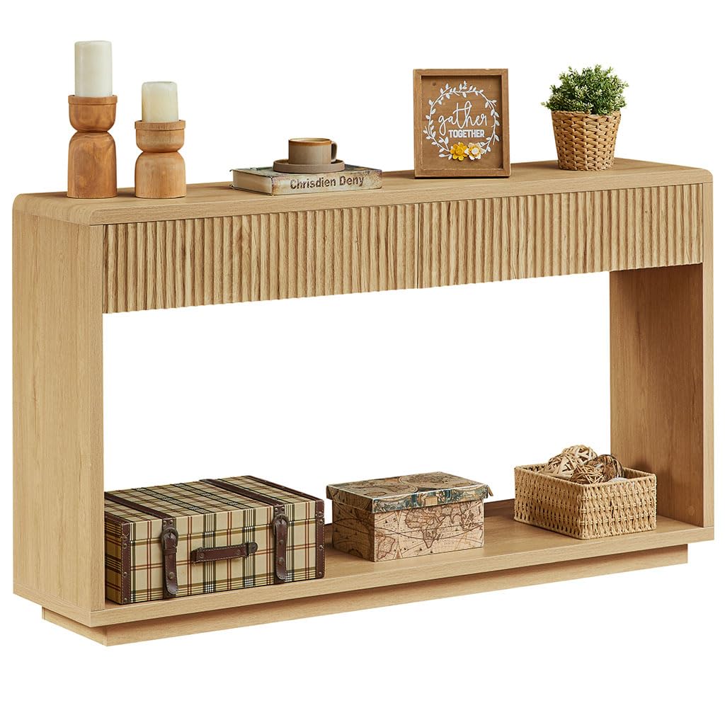 59" Oak Console Table with 2 Drawers and Open Shelf N1944