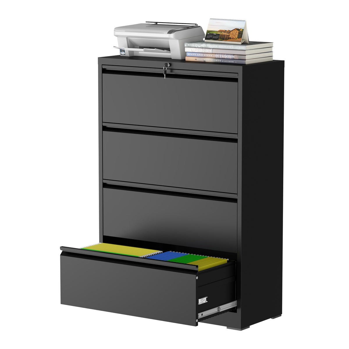 Black 4 Drawer Metal File Cabinet with Lock I559467