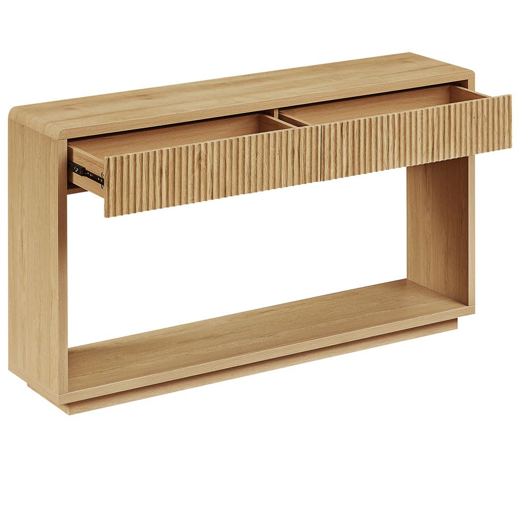 59" Oak Console Table with 2 Drawers and Open Shelf N1944