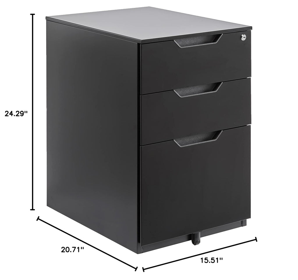 3-Drawer Black Mobile File Cabinet with Lock D387260