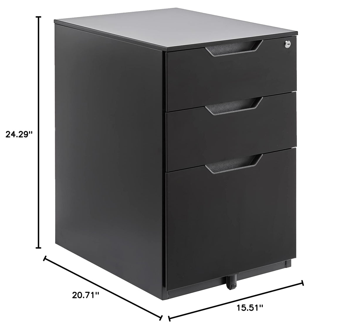 3-Drawer Black Mobile File Cabinet with Lock D387260