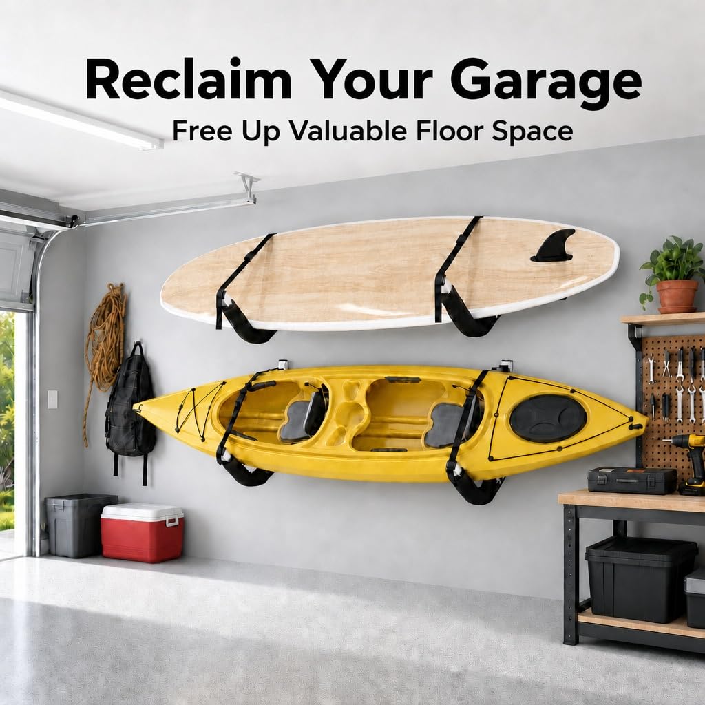 Kayak Wall Mount Storage Rack, Heavy Duty Steel, 125LB Capacity O942