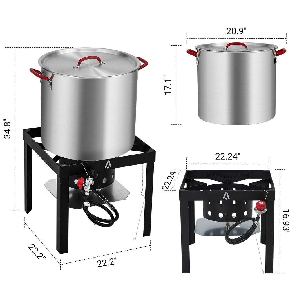 100Qt Aluminum Seafood Boil Pot with Strainer Basket and Propane Stove Burner J8674