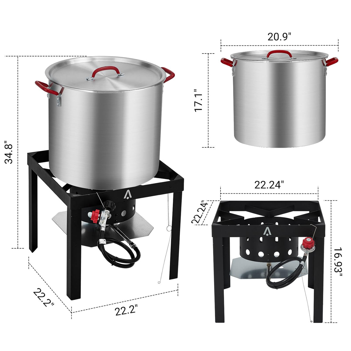 100Qt Aluminum Seafood Boil Pot with Strainer Basket and Propane Stove Burner J8674