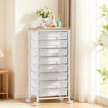 White 8 Drawer Rolling Storage Cart with Wooden Tabletop J977013